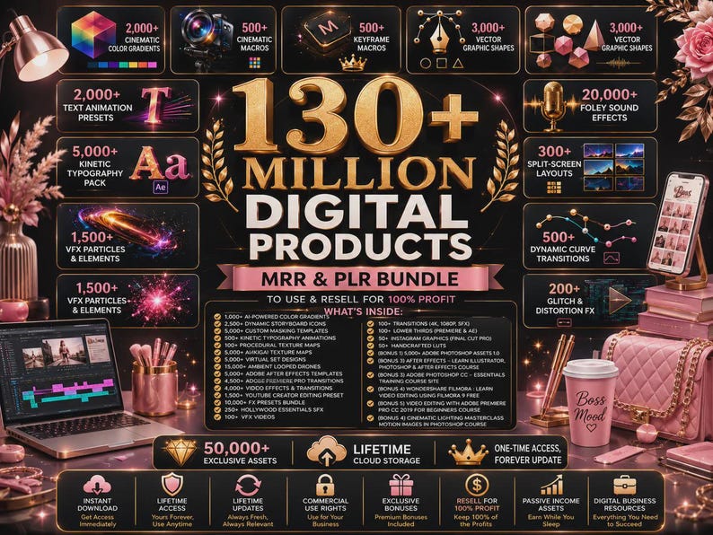 130 Million+ PLR MRR Digital Products Master Resell Rights Bundle Commercial Use Templates eBooks Printables Passive Income