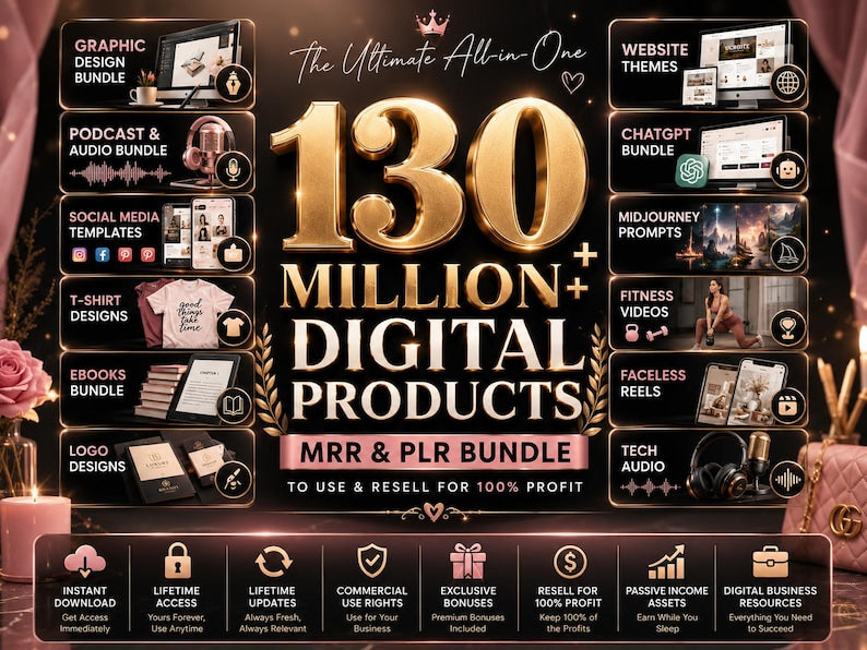 130 Million+ PLR MRR Digital Products Master Resell Rights Bundle Commercial Use Templates eBooks Printables Passive Income